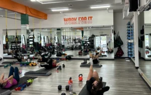 Group fitness class at Highway 1 Fitness gym in Half Moon Bay